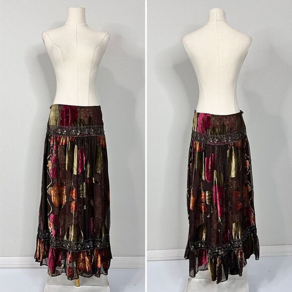 Y2K Debbie Shuchat Burnout Velvet Maxi Skirt 8 Boho Festival Whimsigoth Flaw - Picture 14 of 16